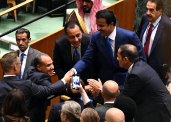 شاهد.. فرحة أمير قطر ورئيس وزراء مصر لحظة إعلان ماكرون الاعتراف رسميا بدولة فلسطين (صور + فيديو)